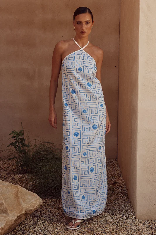 ARIENZO MAXI DRESS - BLUE/WHITE