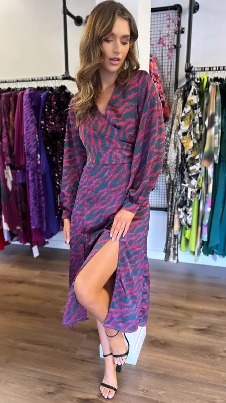 Fallon Purple Multi Print Long Sleeve Midi Dress