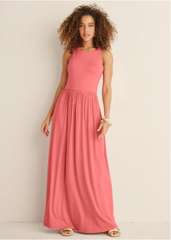 Maxi Dress With Pockets - Coral