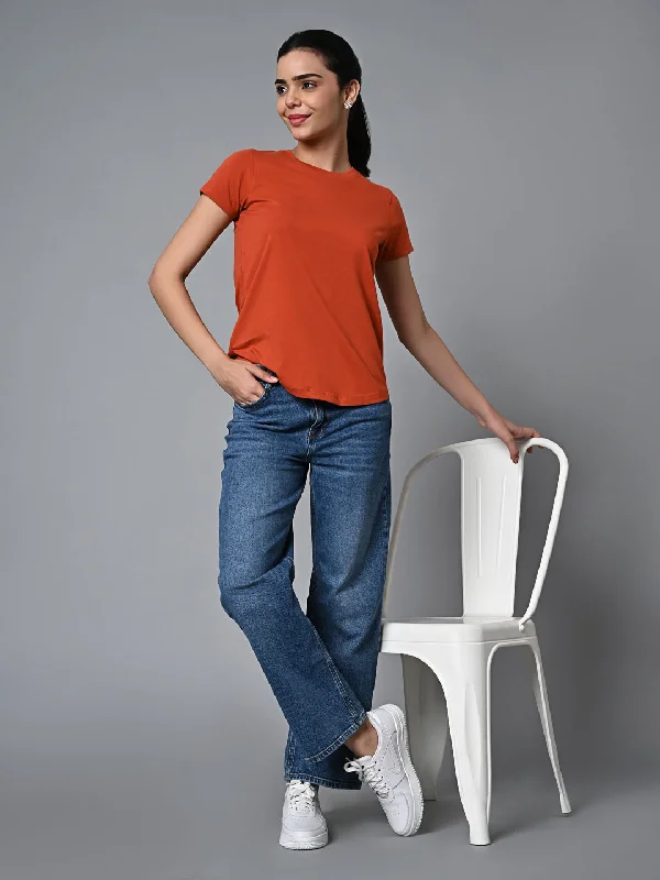 Women's Rust Cotton Regular Fit Tshirt