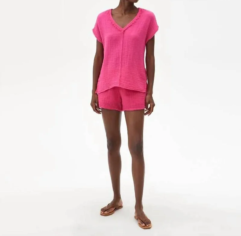 Peggy Cotton Gauze Pull On Lined Shorts In Azalea Hot Pink