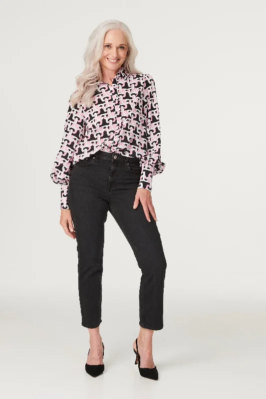 Geo Print Puff Sleeve Shirt