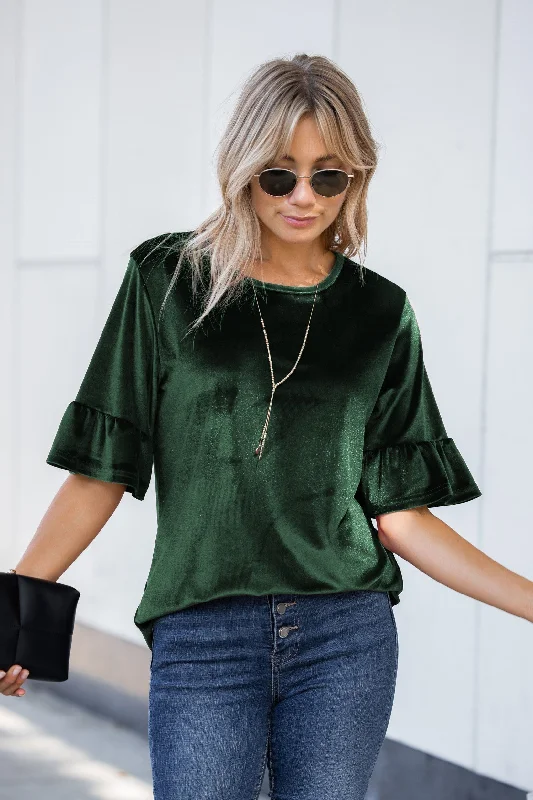 Velvet Ruffle Sleeve Top