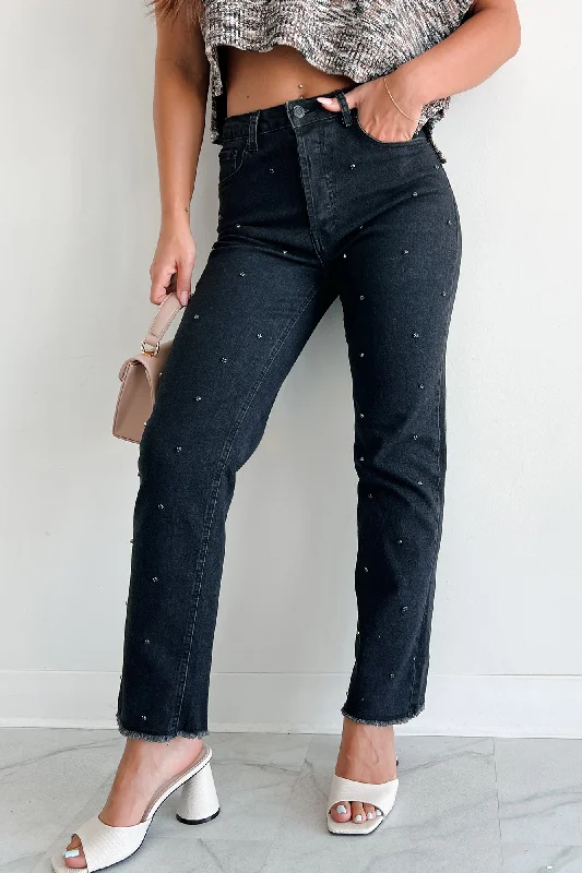 Always Relevant Embellished Straight Leg Jeans (Washed Black)