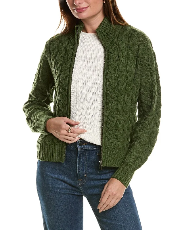 Forte Cashmere Cable Zip Mock Wool & Cashmere-Blend Cardigan