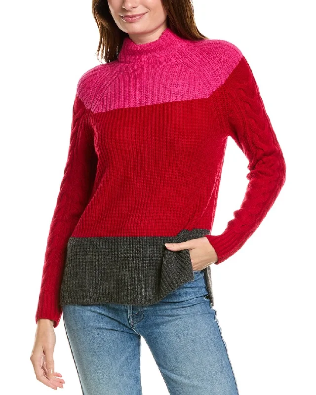 Forte Cashmere Colorblocked Funnel Neck Wool & Cashmere-Blend Sweater