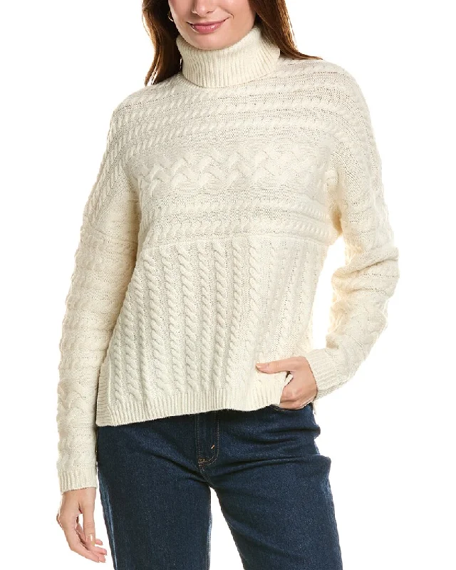 Forte Cashmere Luxe Cable Turtleneck Wool & Cashmere-Blend Sweater