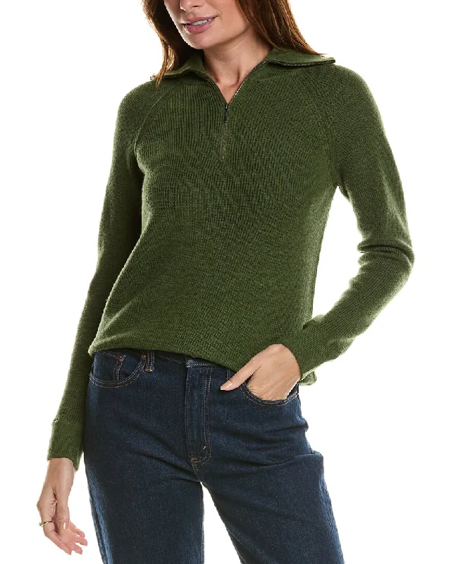 Forte Cashmere Rib Mock Neck Wool & Cashmere-Blend 1/2-Zip Sweater