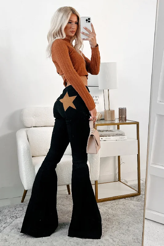 The Country Way Suede Star Flare Jeans (Black/Tan)