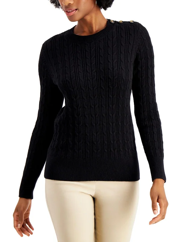 Womens Cable Knit Pullover Crewneck Sweater