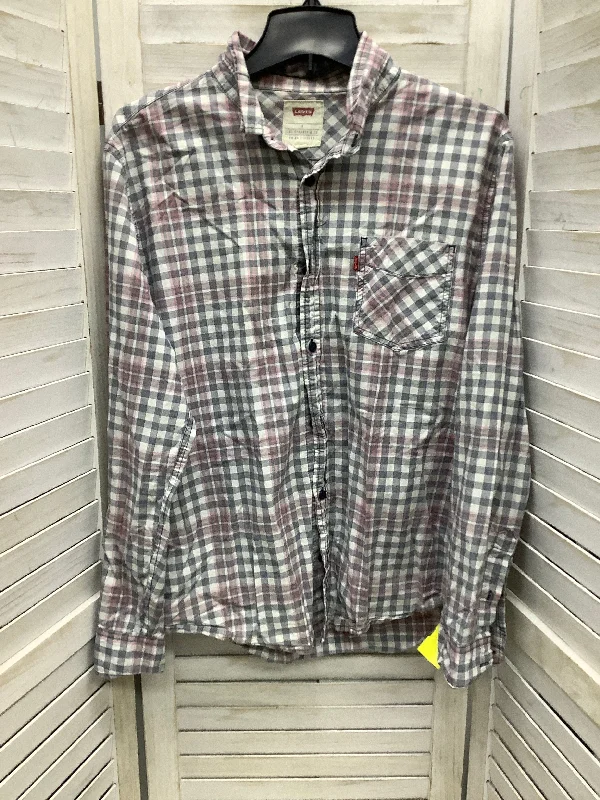 Top Long Sleeve Basic By Levis In Plaid Pattern, Size: L