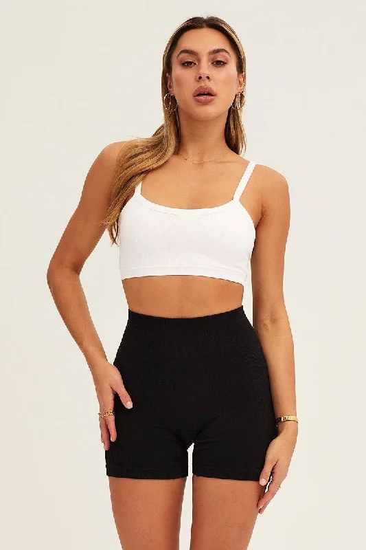 White Bralette Crop Round Neck Seamless