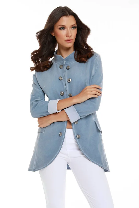 Amina Long Button Jacket In Denim