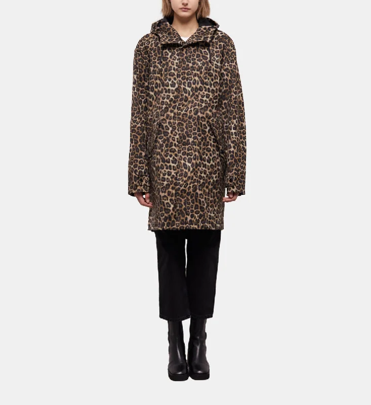 Long Parka With Leopard Print Hood