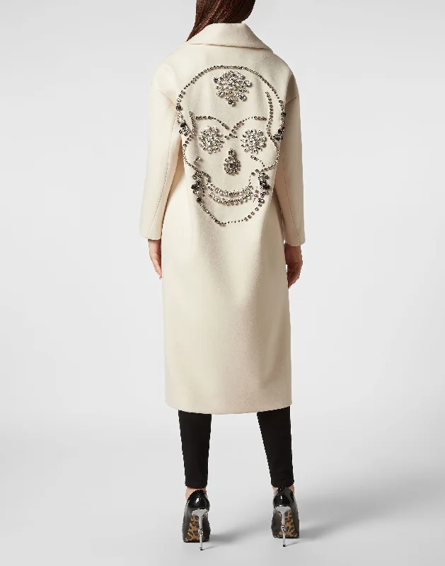 Oversized Wool  Long Coat Castoni Skull