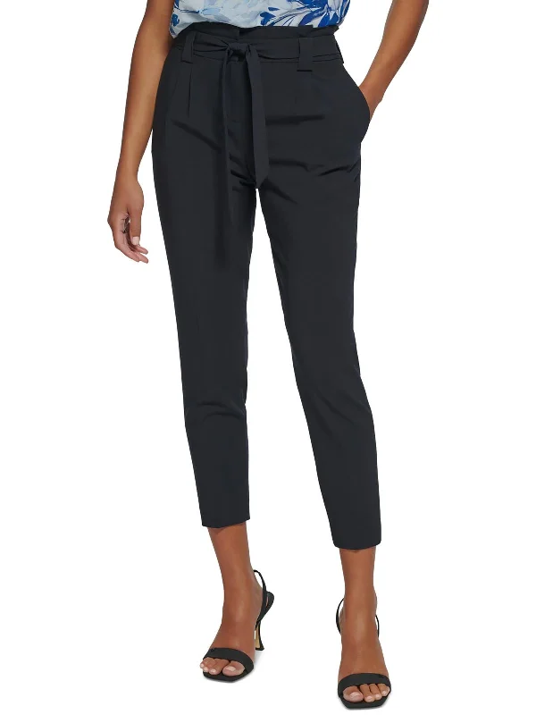 Womens High Rise Pleated Cropped Pants