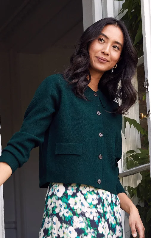 Merino Wool Collared Cardigan | Green